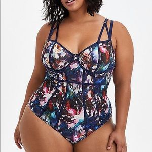 Torrid underwire bodysuit - mesh floral galaxy blue -NWT